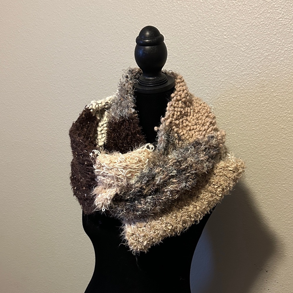 Sonoma Ivory and Chocolate Brown Multi Colors Infinity Knit Scarf - Picture 6 of 10
